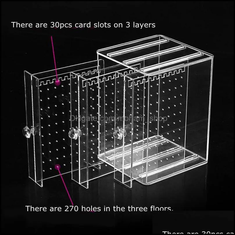 acrylic earring display stand transparent jewelry organizer earrings rings stud bracelet storage case hanger boxes with 3 vertical