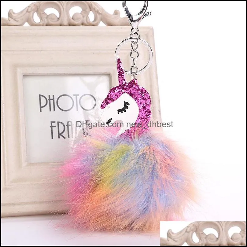  horse keychain handbag keyrings for women animal fur ball key chain mix colors top quality