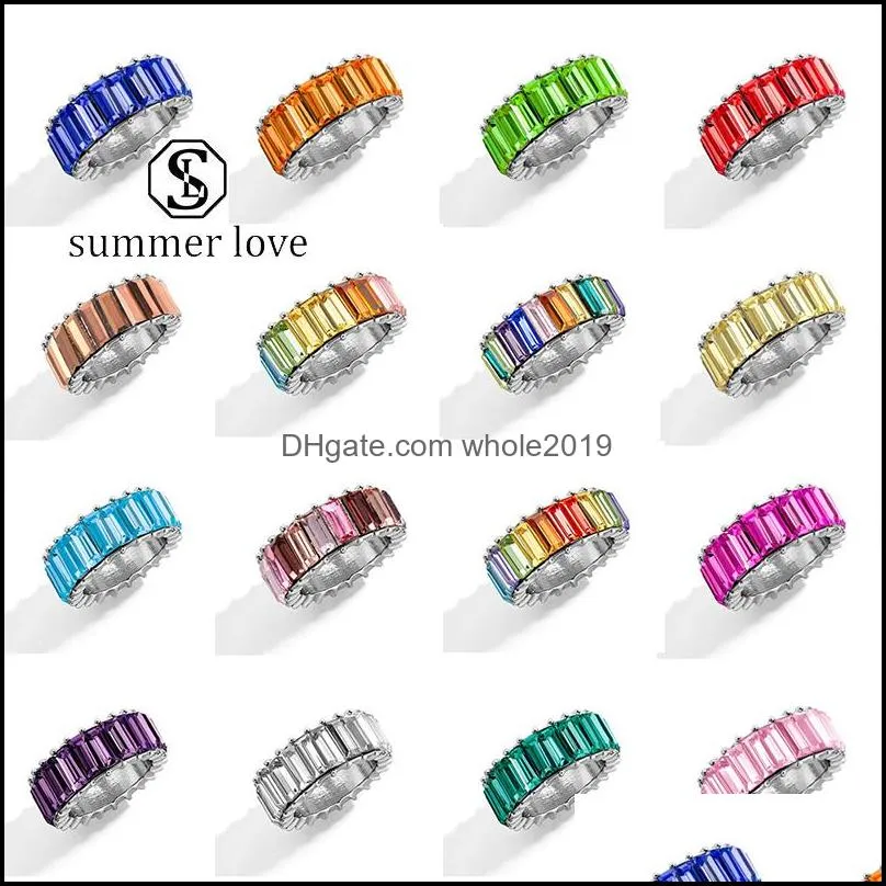  rainbow crystal rings classic colorful engagement ring for men women silver plated fashion wedding jewelry gifty