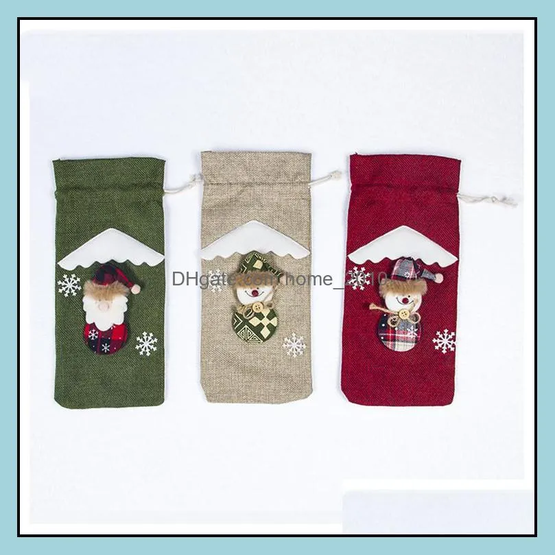 christmas decoration jute wine bags santa claus ornaments xmas champagne wine bottle covers bag dinner drawstring bag wq184