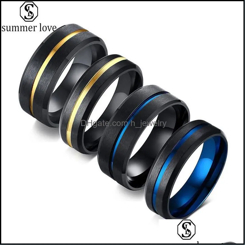 6mm 8mm stainless steel rings for mens fashion love jewelry blue gold strip rings as valentines day gift wholesalez