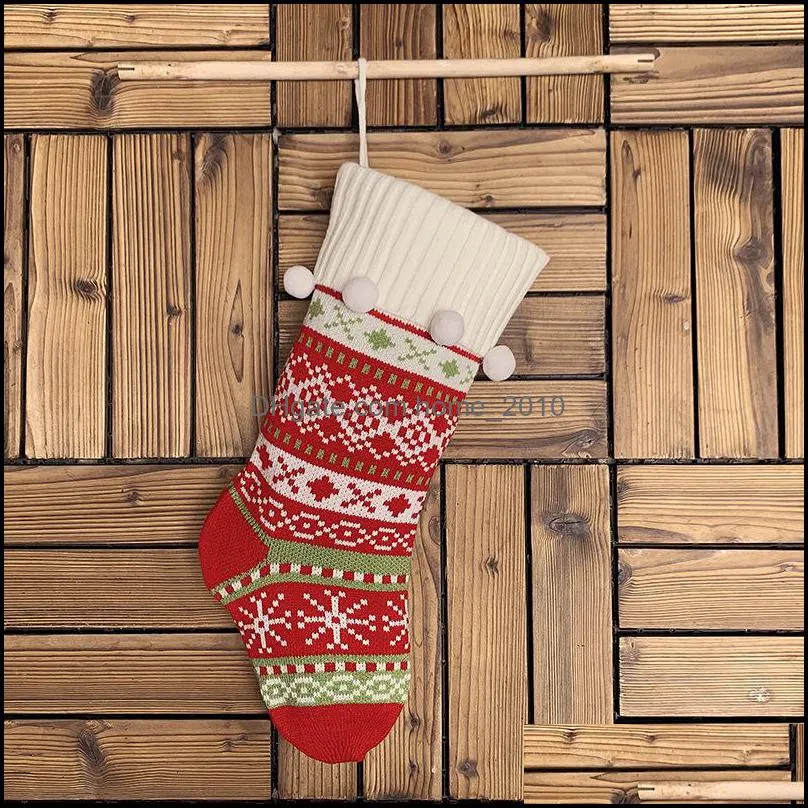 christmas stock hanging socks large jacquard knit socks ornament decor hosiery xmas socks kids gift candy bag wq58