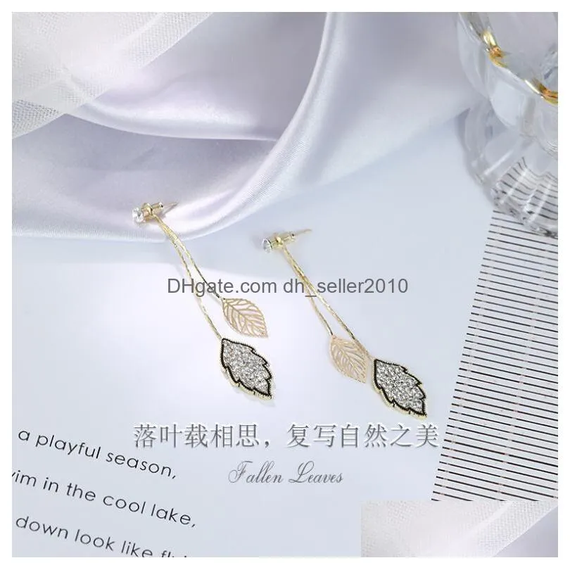 fashion jewelry s925 silver post earrings for women rhinestone leaves tassel dangle stud earrings