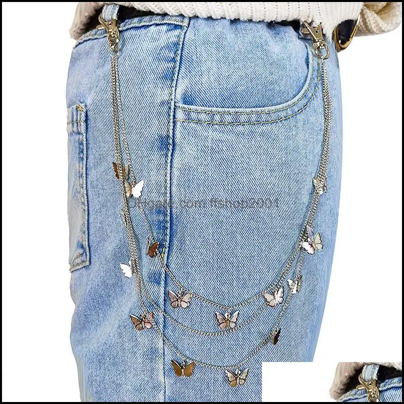 keychains punk street butterfly belt waist chain male women pants multi layer hiphop hook trousers jeans keychain pendant jewelry c3