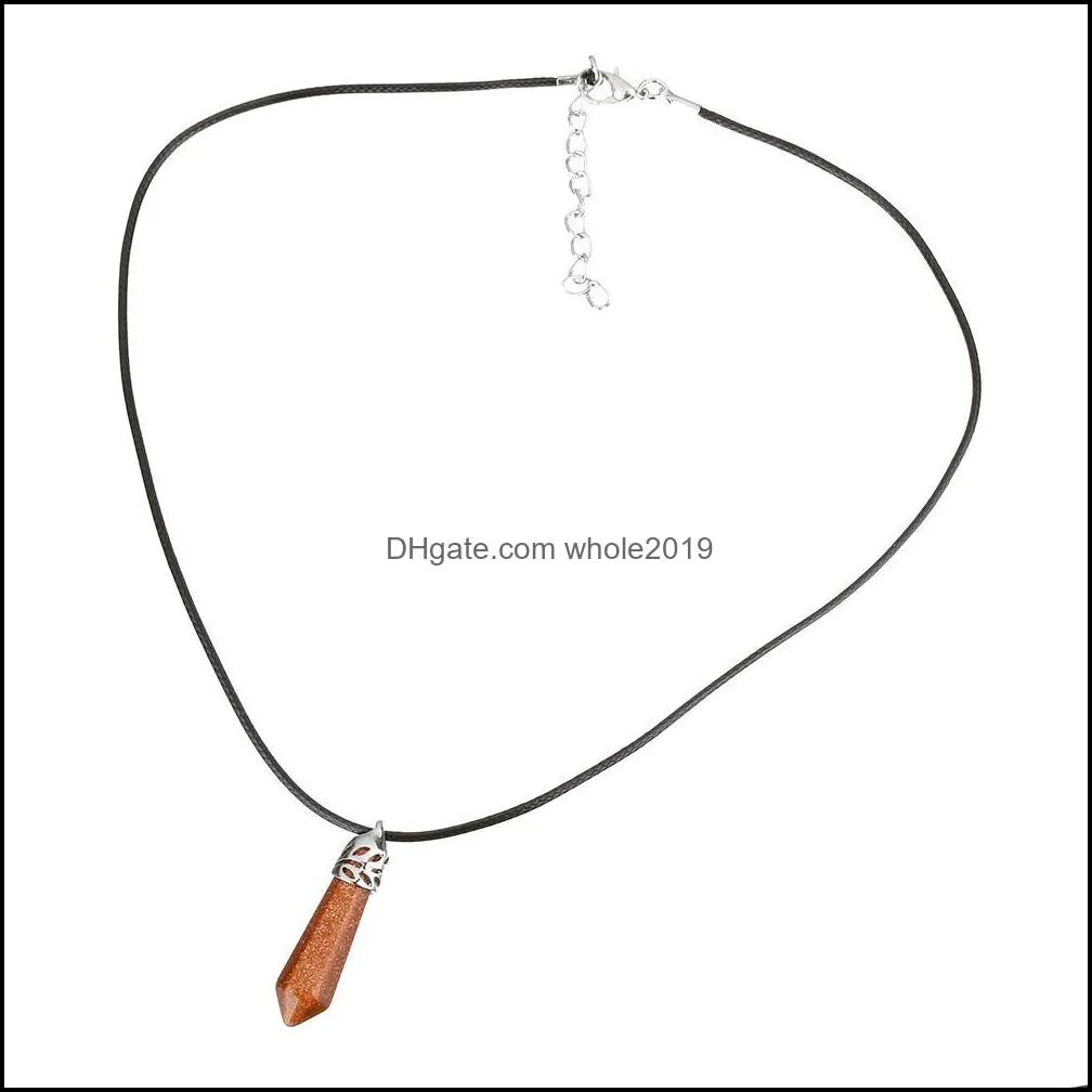 pretty stone necklace vintage natural necklace for women crystal quartz gem stone cord statement pendant leather necklaces