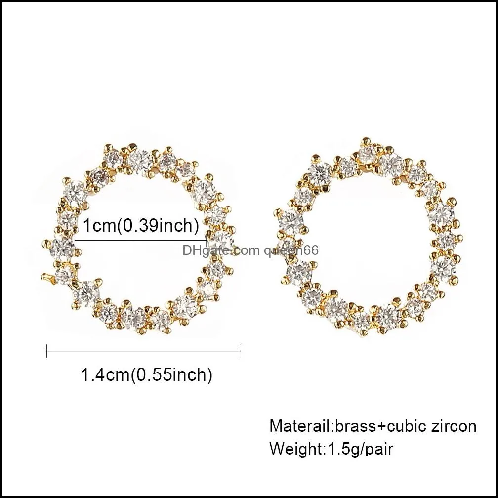  brand design zircon earrings for wedding jewelry shining 925 sterling silver needle geometric circle earring for girls women