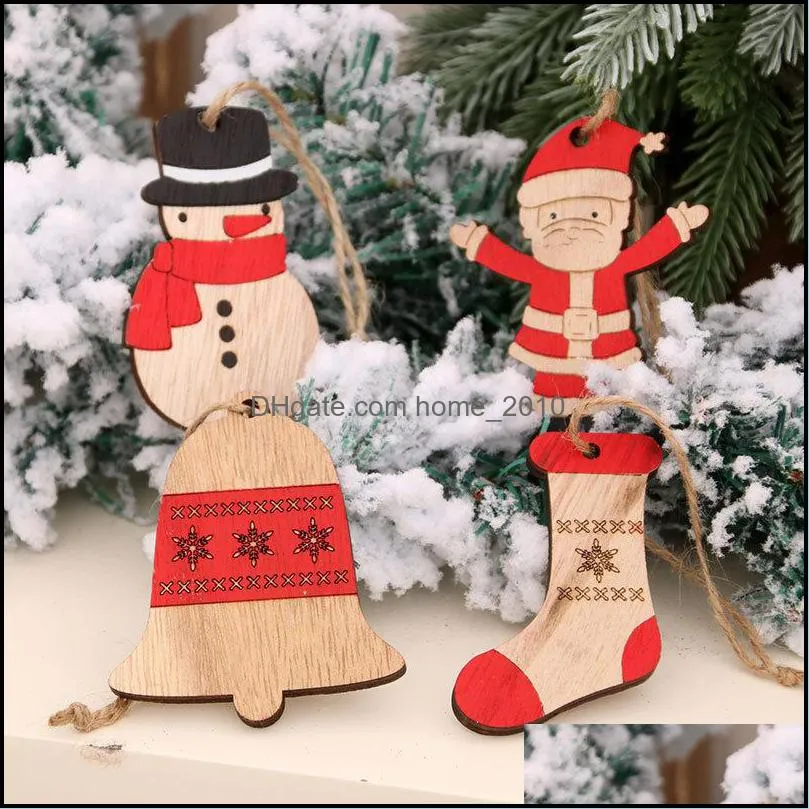 4 style creative wooden laser hollowed out christmas pendant xmas tree pentant santa claus decorations wll382