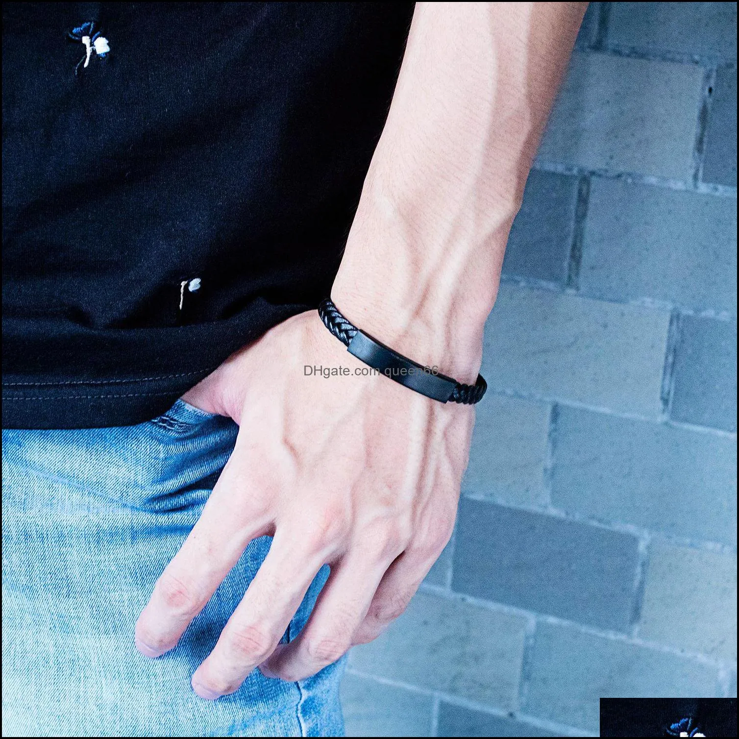 mens leather bangle bracelets black magnetic stainless steel bracelet wrap wristband beautiful titanium bracelet for men gifts hand