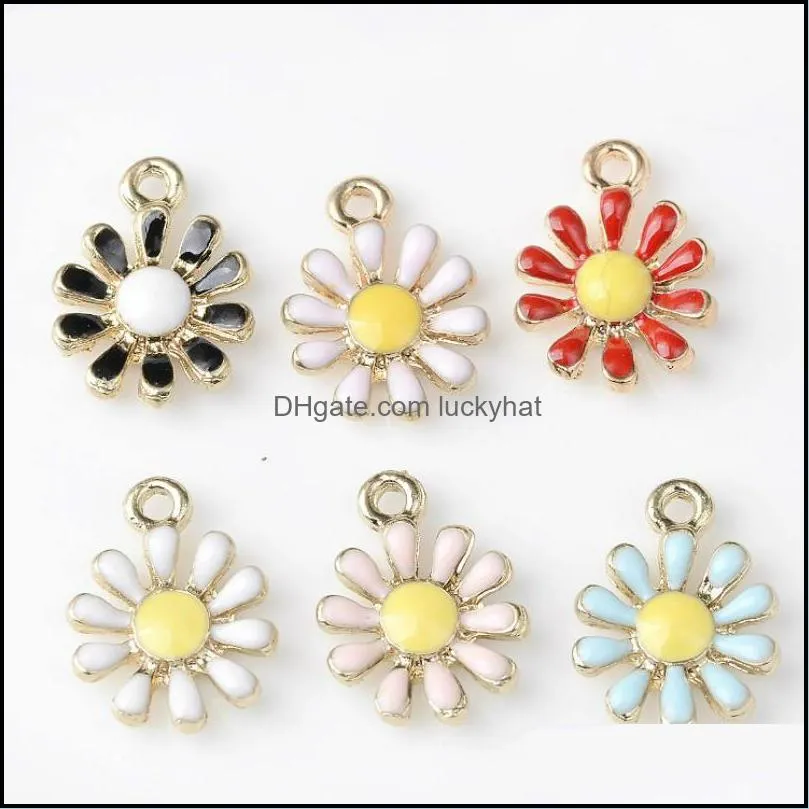  vintage enamel daisy sun flower alloy gold tone charms fit for pendant earrings bracelet jewelry making accessory 794 r2