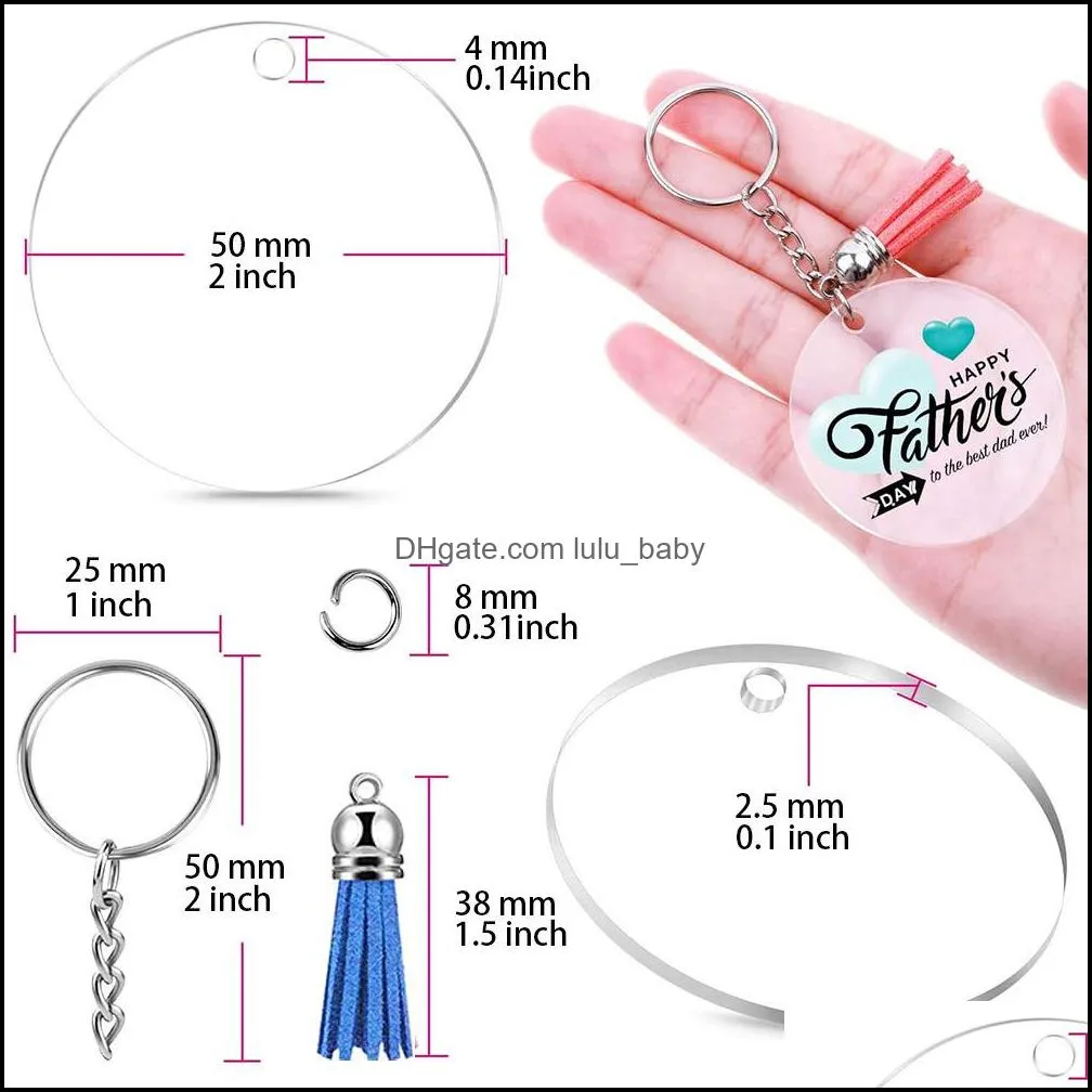 acrylic keychain blanks colorful tassels pendant clear circle disc keychains with hole diy crafts creative key rings gift w51f