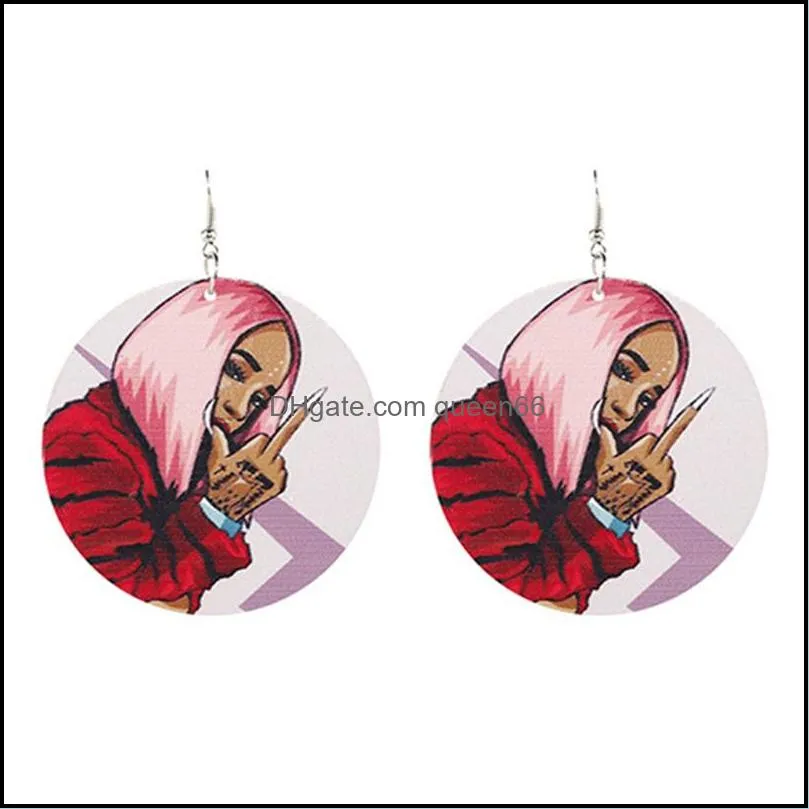 african wooden earrings ins handmade ethnic africa pattern print wood drop earrings queen girls jewelry hoop earrings