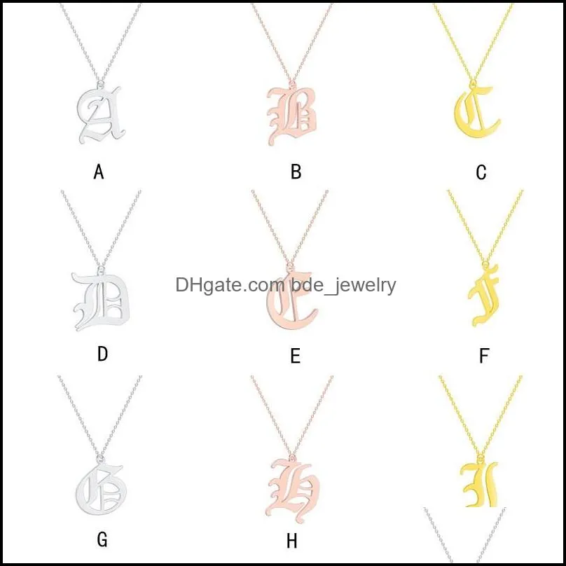 stainless steel 26 english alphabet initial necklace gold plated old english capital letter pendant fashion jewelry for women men y