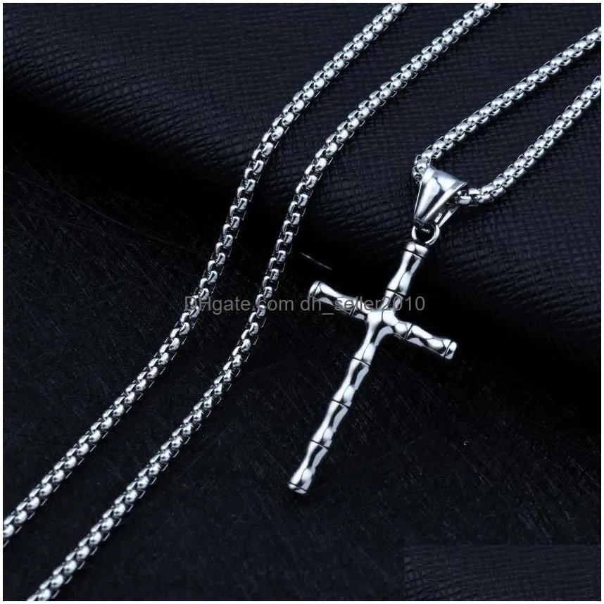 fashion jewelry vintage bamboo cross necklace chain cross pendant necklace