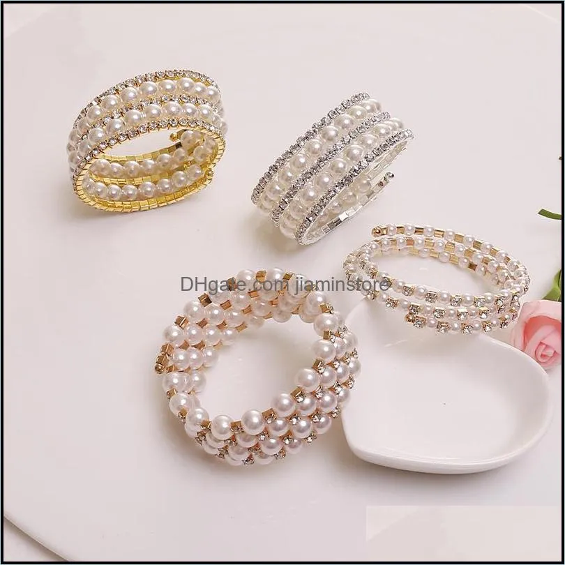 elegant imitation pearl bracelets bangles for women multi layered crystal bracelet wrist band party wedding vintage jewelry charm 3697