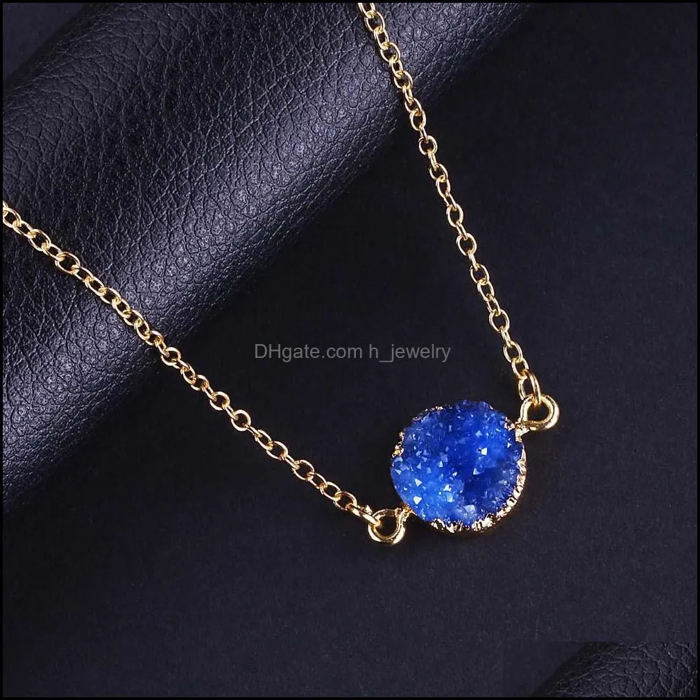  design resin stone druzy necklaces 5 colors gold plated geometry stone pendant necklace for elegant women girls fashion jewelry