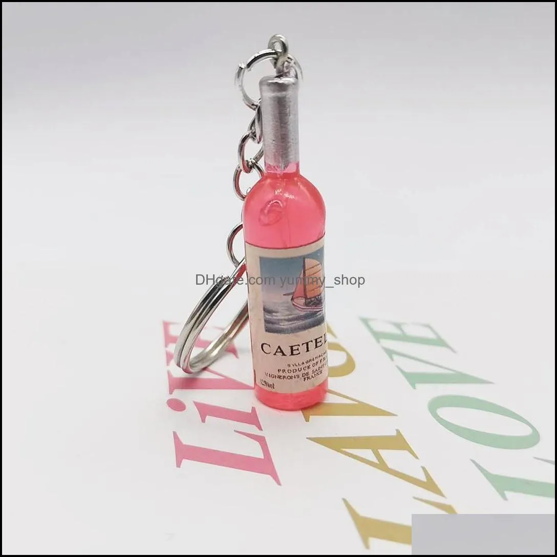 cute novelty resin beer wine bottle keychain assorted color for women men car bag keyring pendant accessories wedding party gift