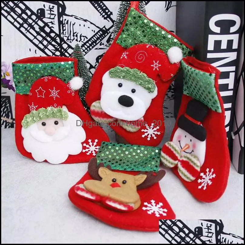 christmas tree hanging socks linen festival  gift candy bags cartoon snowflake xmas party fireplace wll571