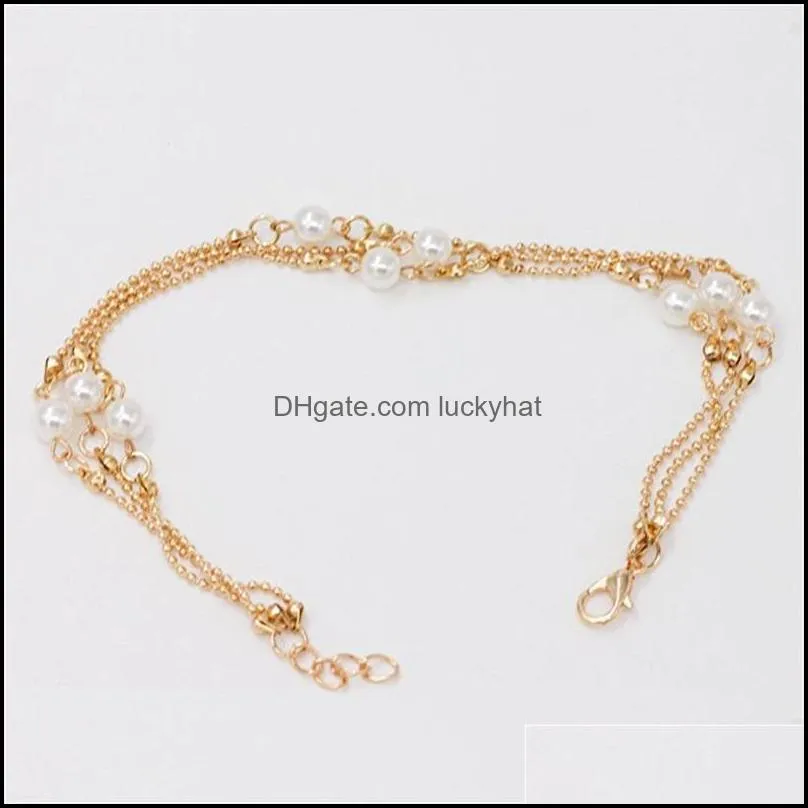 ladies vintage pearl anklet chain multi storey copper bead ankle bracelet beach jewelry womans accesories anklets ornaments 3 5lqa y2