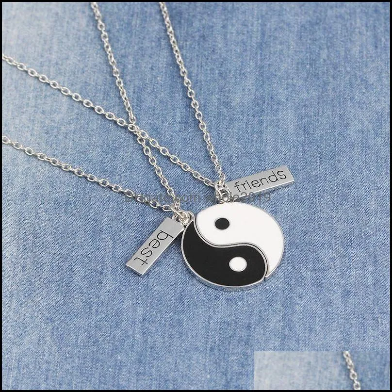  friends pendant necklace yin stitching set black white couple pair chain necklace mens gift