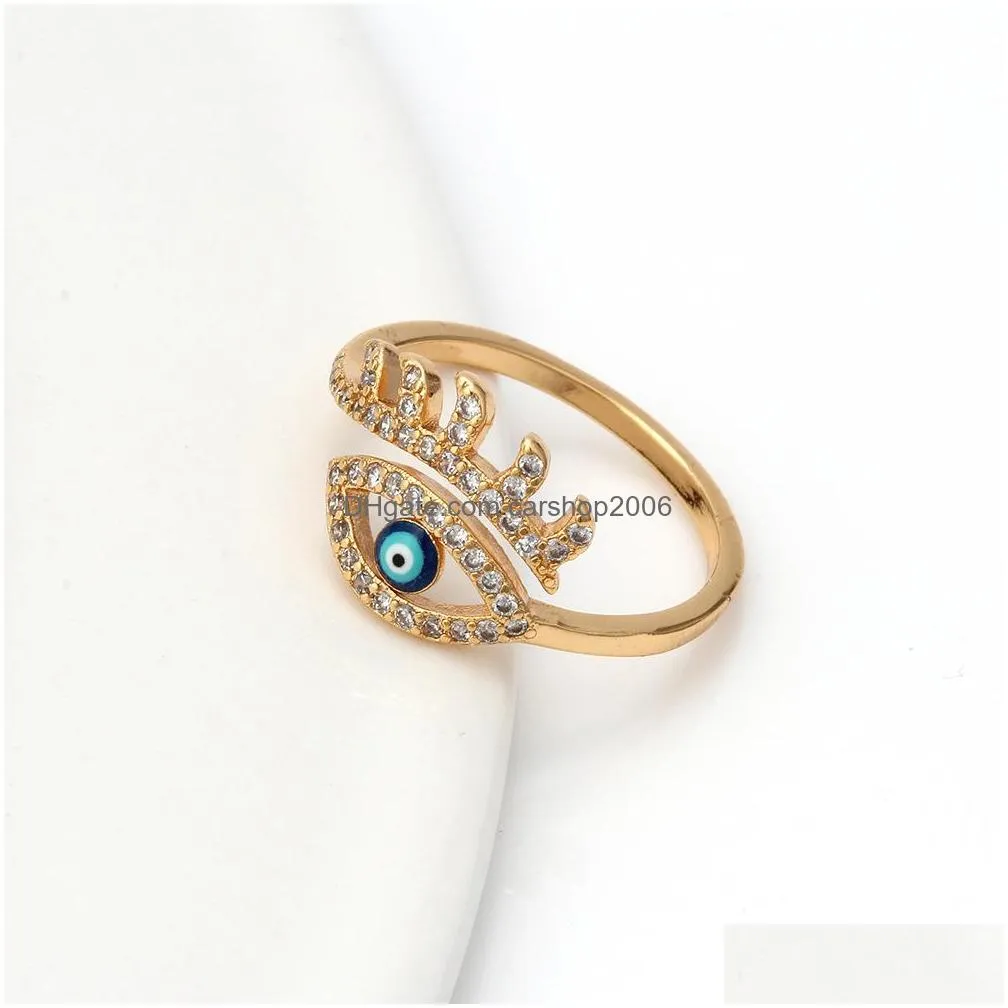 fashion jewelry evil eye ring rhinstone blue eyes adjustable rings