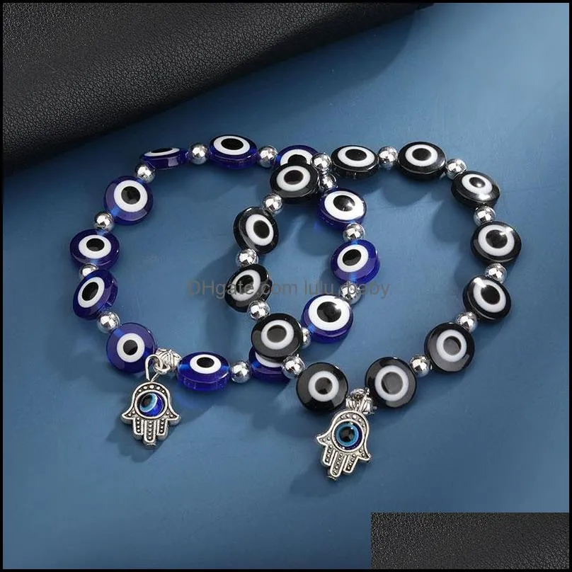 women beaded strands bracelets bohemian charm turkey hamsa hand evil blue eye bracelet polished beads bangle elastic pulsera jewelry