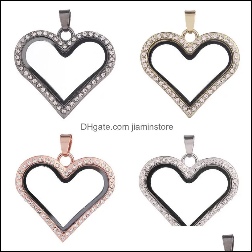 charms 10pcs/lot 4colors magnetic heart shape glass floating locket pendant for necklace chain making 35 e3