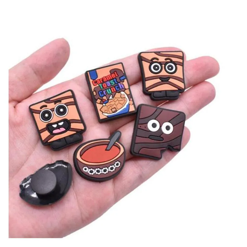 coffee color square shape pvc croc charms soft rubber shoecharms buckle food cartoon decoration accessories