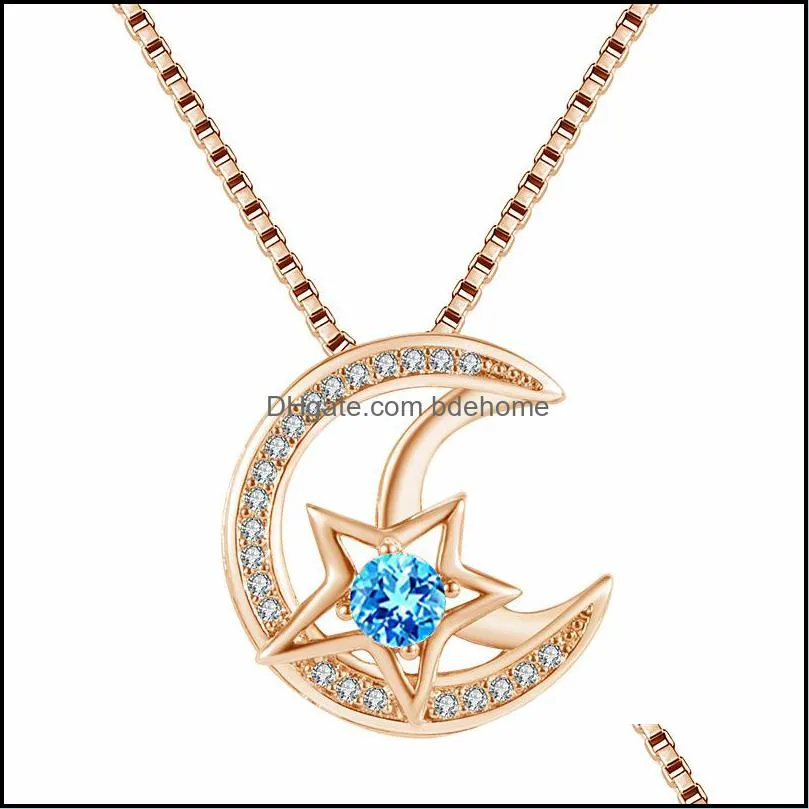 creative fashion star and moon eternal heart necklact temperament star moon diamond necklace star and moon legend pendant party gift bdehome