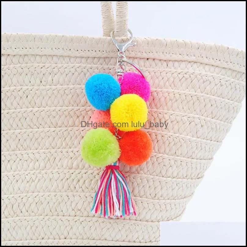colorful pompoms cute tassels key chain pompom for women purse accessories fashion jewelry bag decoration pendant y442z