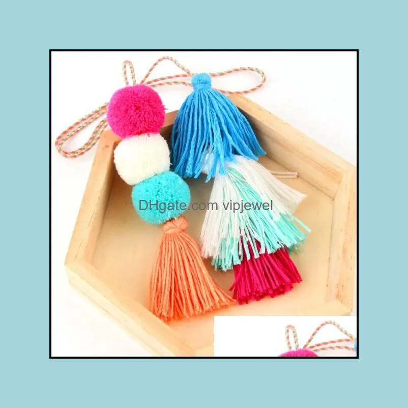 cute pompom tassel keyring boho bag charm pendant keychain for women purse handbag decor jewelry y423z