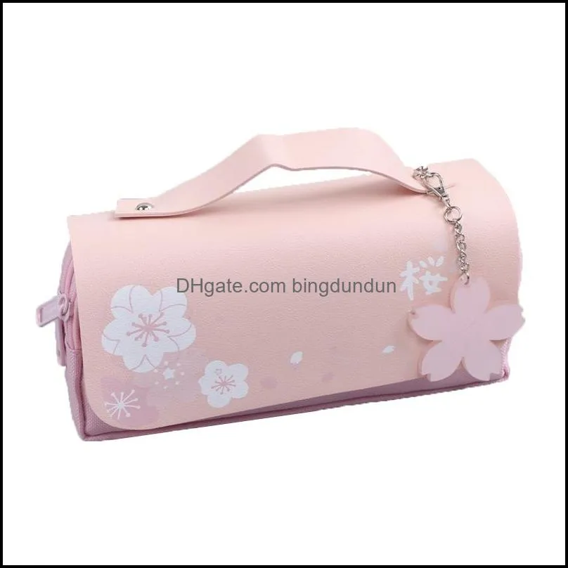 pencil bag pu leather pen case kawaii stationery ruler pouch for school girl sweet eraser holder gift box flowers storage pab14887