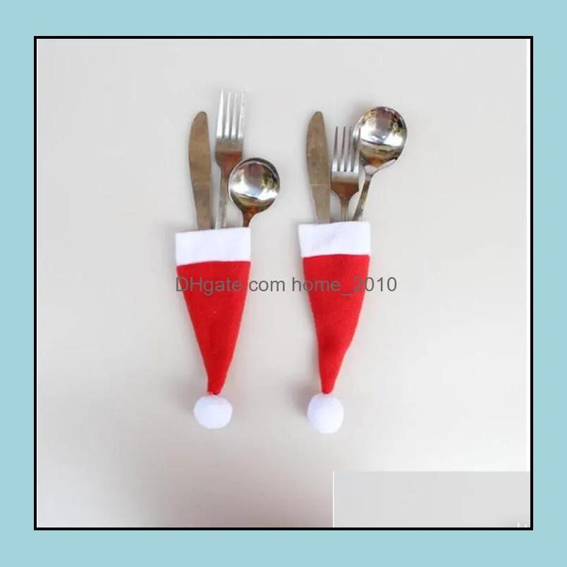 santa claus christmas mini hat indoor dinner spoon forks decorations ornaments xmas craft supply party yhm16