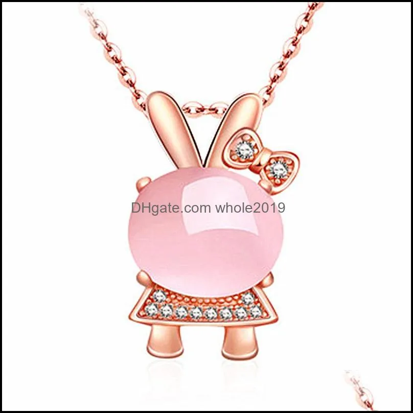 wholesale cz crystal pink opal pendant necklace chokers rose gold silver necklaces for women girls ross quartz cute gift