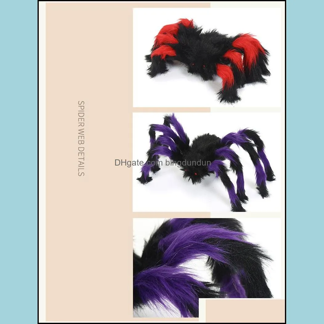 30/50/60/75/90cm halloween spider toys red black plush spiders colorful fake spider halloween decoration haunted house prop dbc vt0967