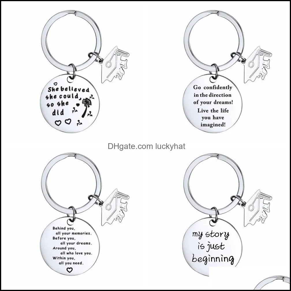 2021 graduate keychain stainless steel class of school university key chain student postgraduate mini love gift 334 g2