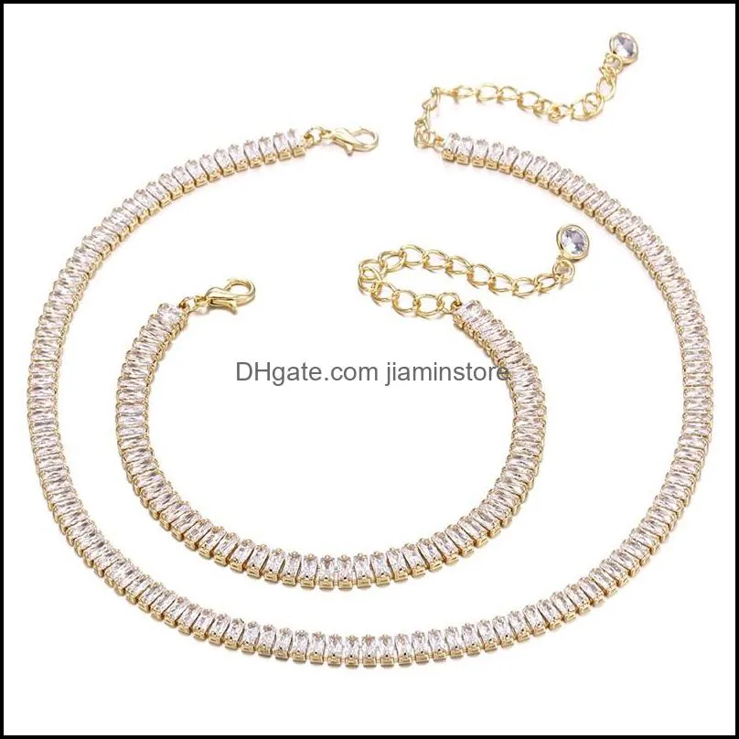18k yellow gold plated shiny cz crystal tennis bracelet necklace for girls women for party wedding gift 3728 q2