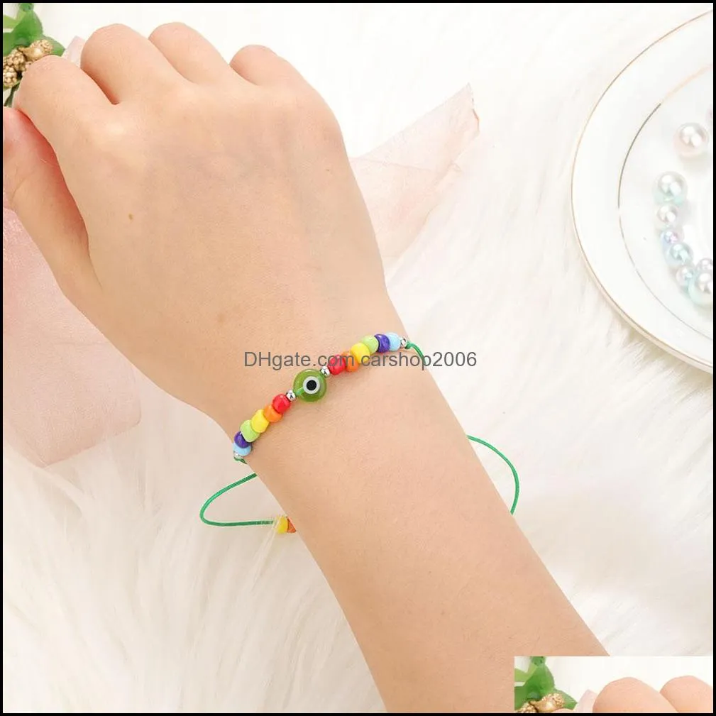 turkish evil eye link bracelet for women fashion beads 2021 bohemian rainbow beaded jewelry rope string lucky bracelets