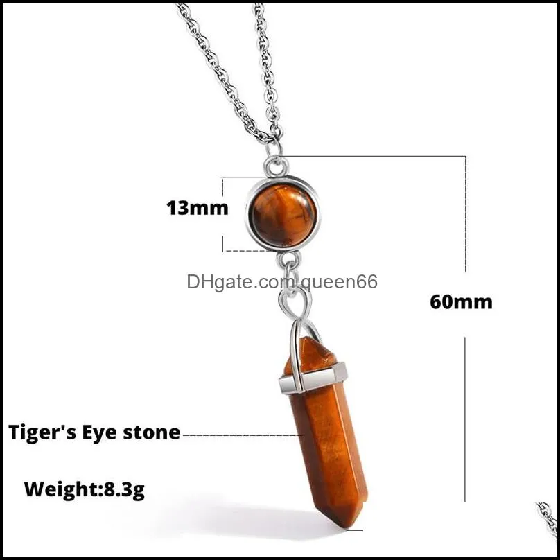 fashion bullet shaped necklace tigers eye natural stone hexagonal column quartz pendant necklaces for women jewelry gifts