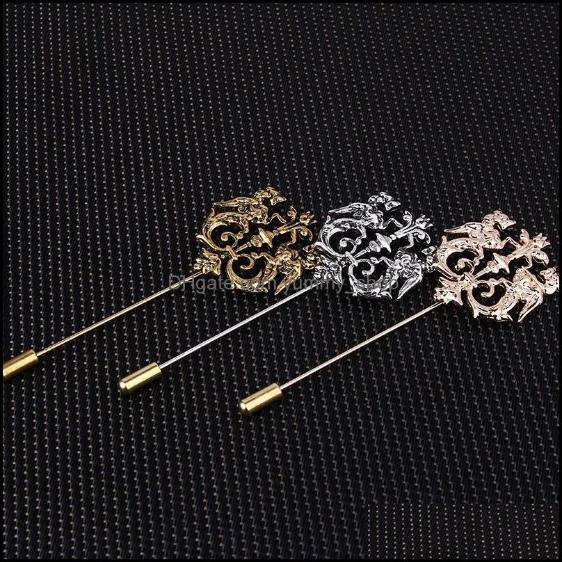 bronze gold silver tone classic hollow double  lapel pins for men suit accessories stick brooch pins wedding party jewelry 644 t2