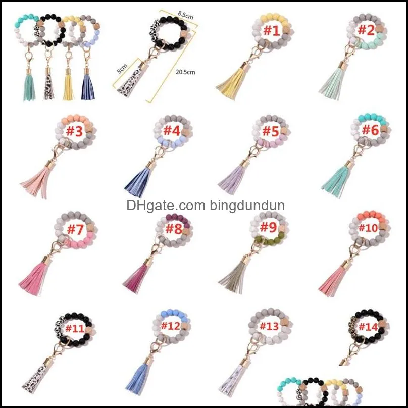 14 colors silicone key ring bracelet for women unique stylish beaded bangle wristlet keychain chain circle wrist keychains pab14761