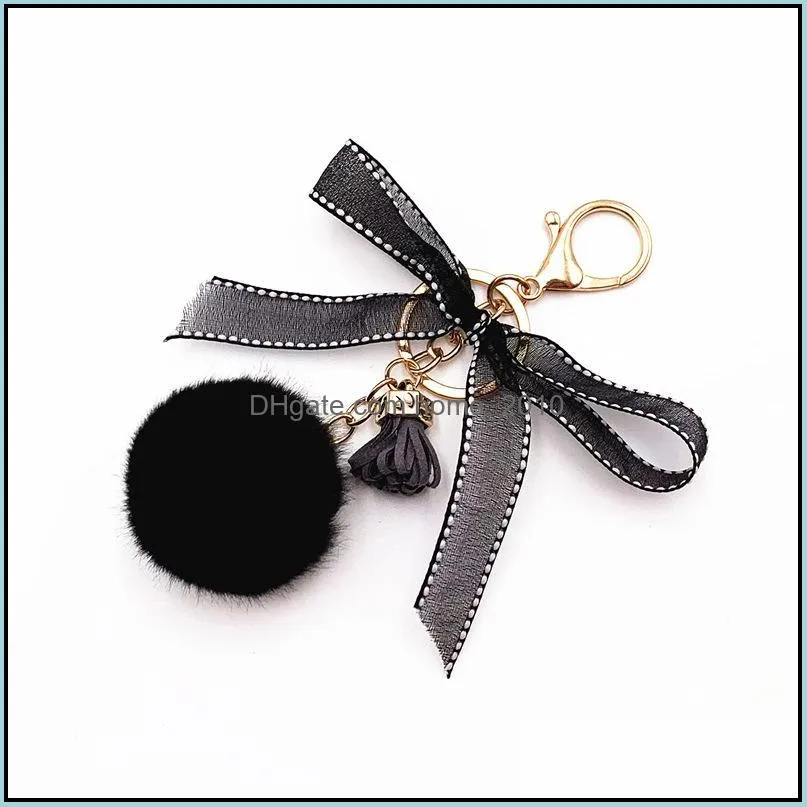cute bow keychain lace ball bag plush pendant cartoon car key chain for women bag or cellphone wq646