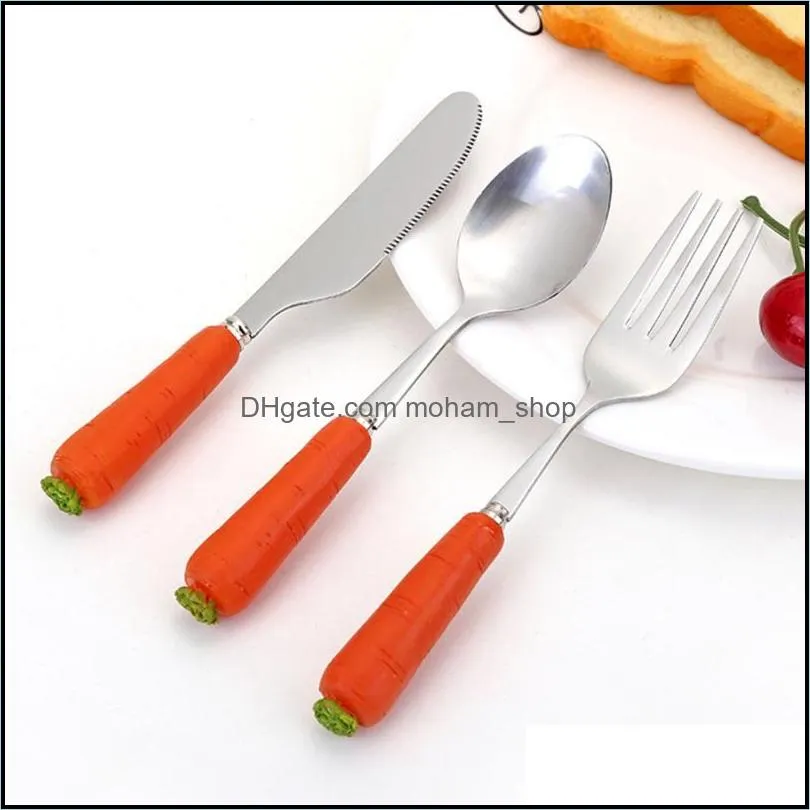 flatware sets 1 set/3pcs kids fork spoon cutter kit lovely handle tableware set orange