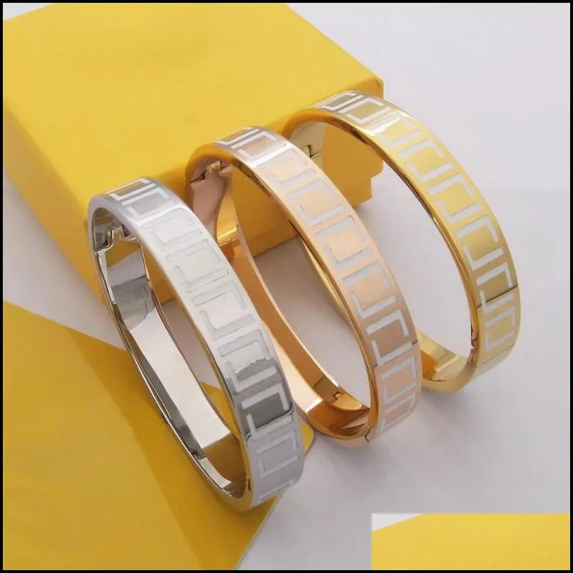 europe america top designer jewelry lady women titanium steel black/white enamel engraved letter 18k gold bangle bracelet 4 color