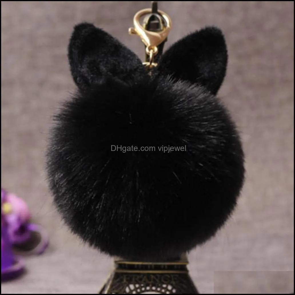 women fuzzy bunny ear keychain fashion faux rabbit fur keyfobs hoder charms bag keyring fluffy pompom key rings car pendant d316q