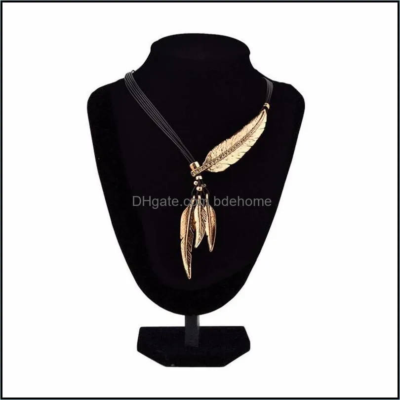 choker necklaces alloy feather pendants vintage rope gold chain necklace women accessories wholesale jewelry bdehome