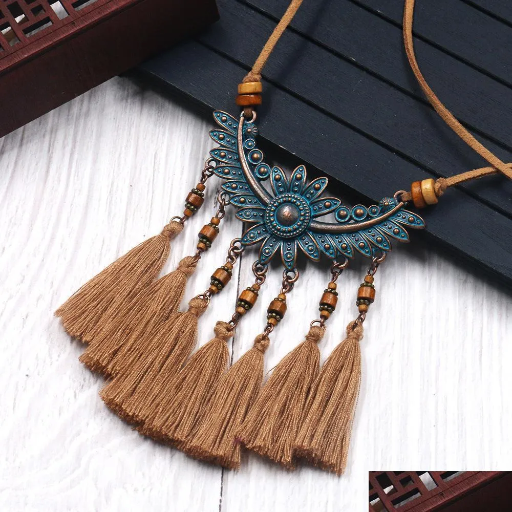 bohemian fashion jewelry womens vintage necklace handmade beads tassels pendant necklace