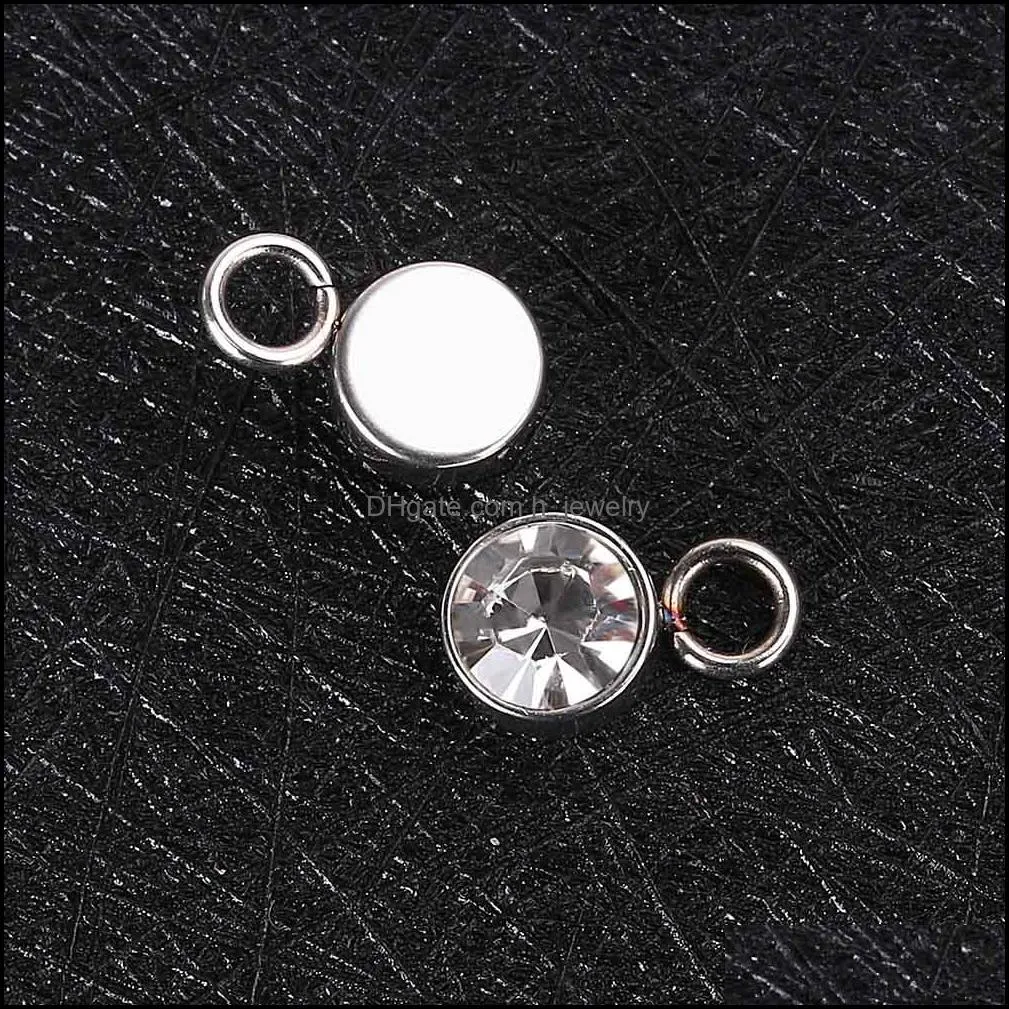 fashion stainless steel birthstone charms rhinestones 6mm charm pendant diy for jewelry making necklace bracelet