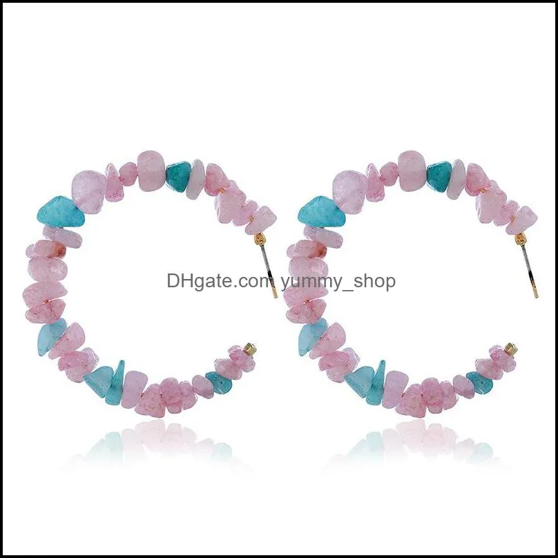 colorful natural stone geometric earrings irregular stone beaded earrings circle hoop earrings fashion jewelry for women girls 778 r2