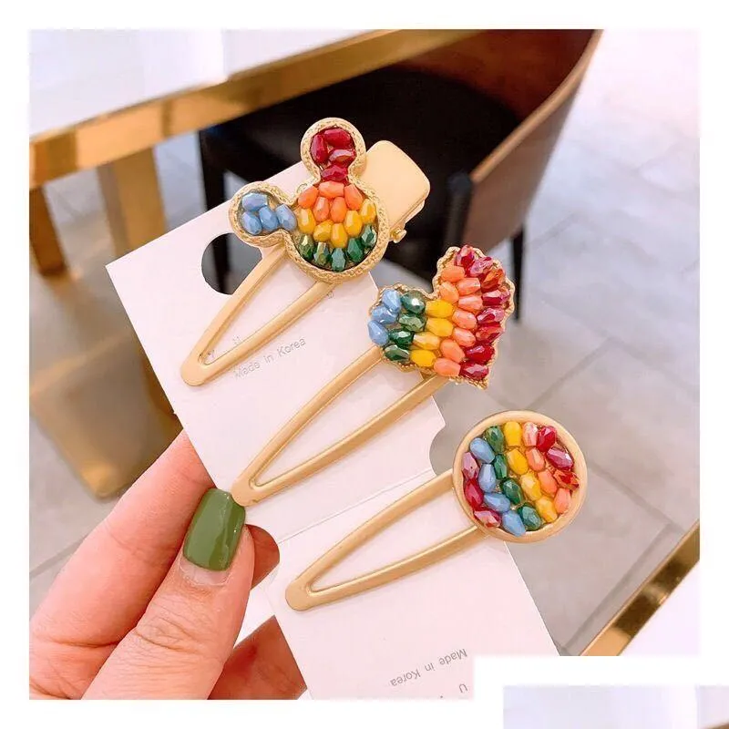 fashion jewelry cute cartoon rainbow beads heart hair clip barrette women girls hairpin barrettes