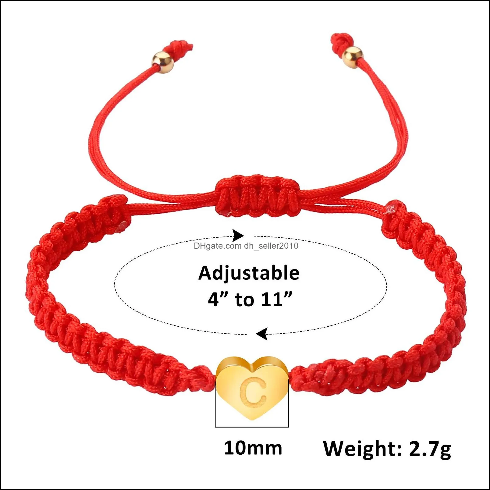 handmade 26 letter chain bracelet black red thread string rope women men initials name adjustable bracelets statement couple jewelry